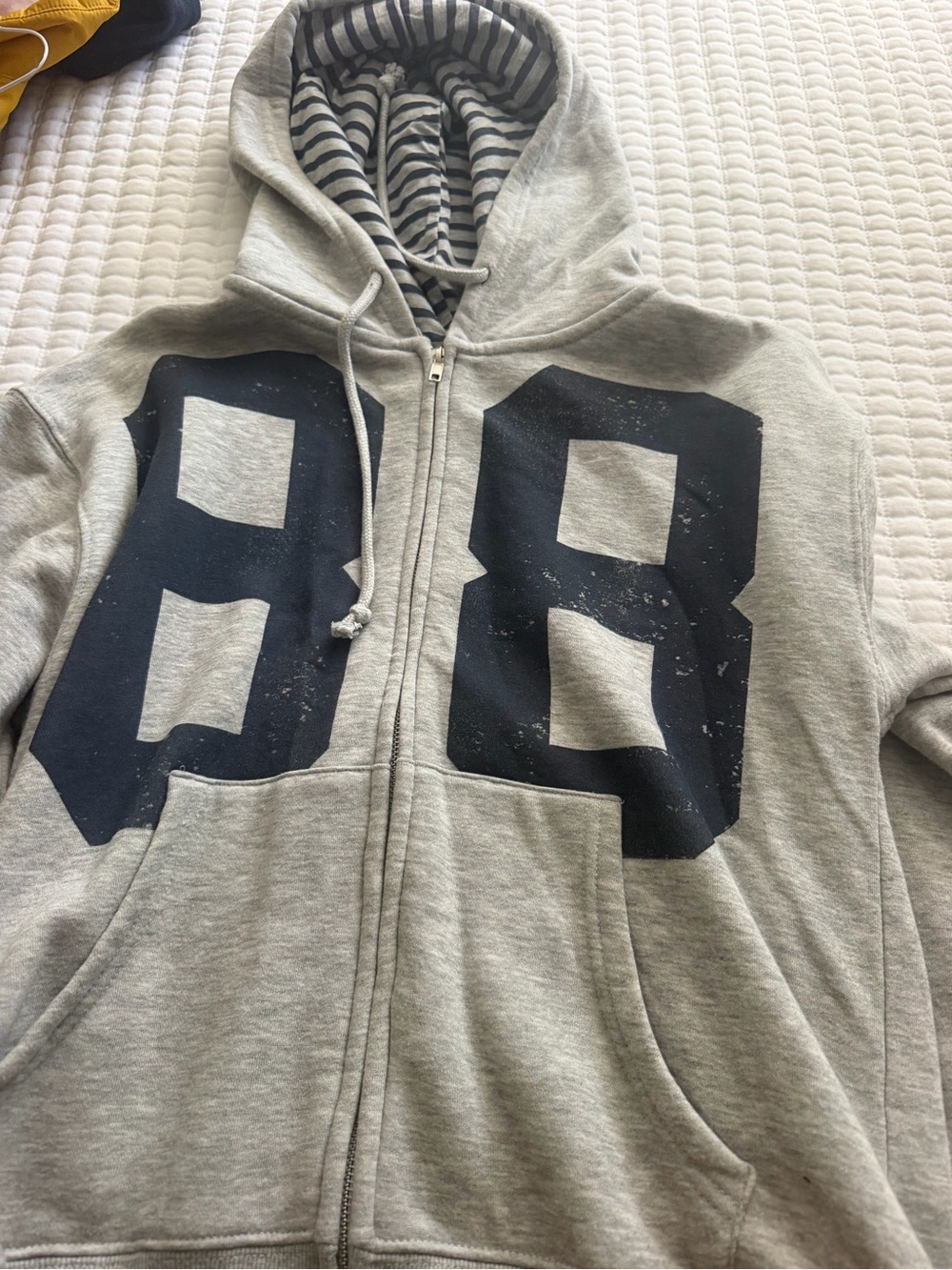 Mighty Fine Grey and Navy Striped Hoodie